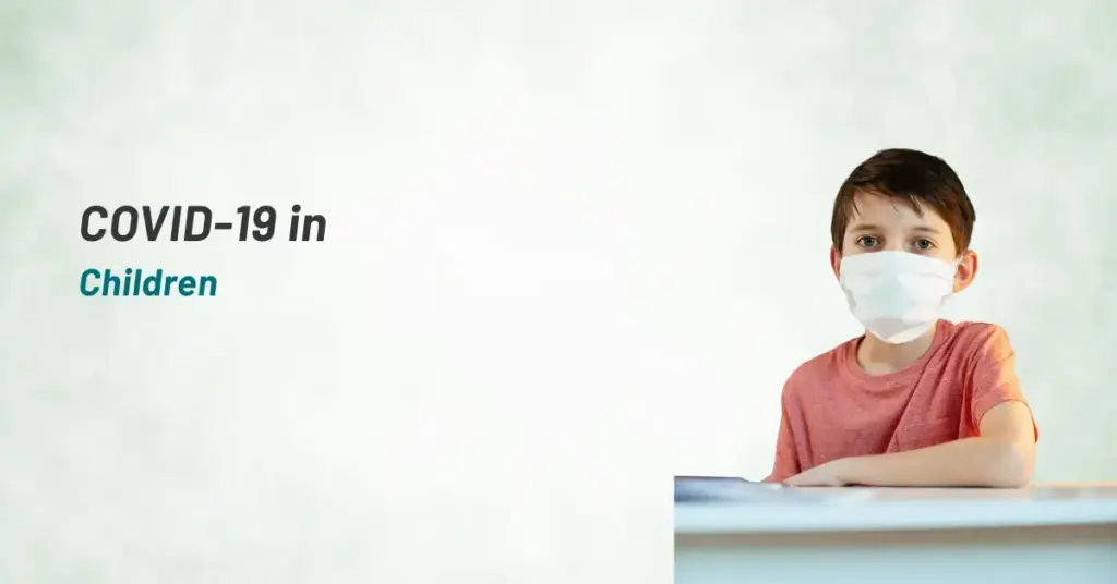 Child with COVID-19 text background